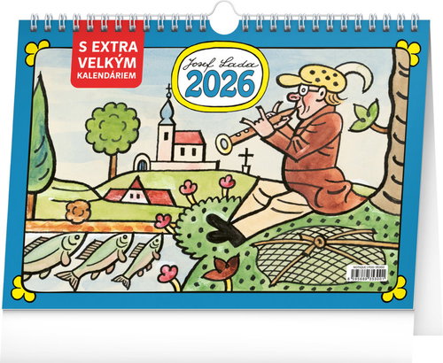 NOTIQUE Josef Lada desk calendar with extra large calendar 2026, 30 x 21 cm - Wall Calendar - Main image