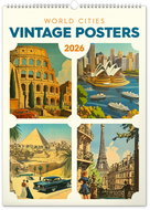 NOTIQUE Vintage Posters - World Cities 2026, 33 x 46 cm - Wall Calendar