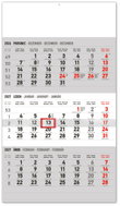 NOTIQUE 3měsíční standard šedý – s českými jmény 2027, 29,5 × 43 cm - Wall Calendar