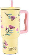 NAVA Greece Tumbler "We care" with handle 900ml cream floral - Thermal Mug