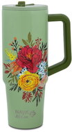 NAVA Greece "We care" Tumbler with handle 900ml green floral - Thermal Mug