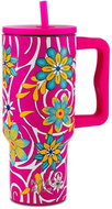 NAVA Greece Tumbler "We care" thermal mug with handle 900ml magenta floral - Thermal Mug