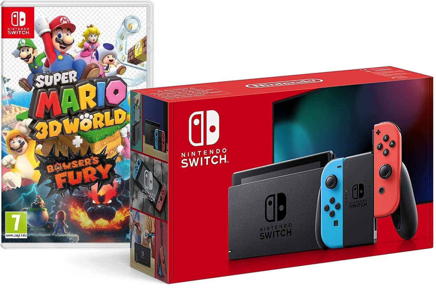 Nintendo Switch – Neon Red & Blue Joy-Con + Super Mario 3D