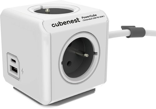 Cubenest Powercube Extended USB PD 20W, A+C, 4x zásuvka, 3m, bílá/šedá - Prodlužovací kabel - Hlavní obrázek