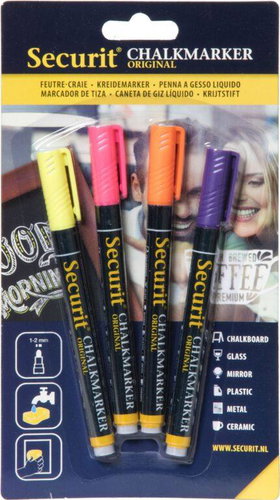 SECURIT Original, set of 4 thin chalk markers, 4 tropical colours - Markers - Main image