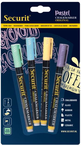 SECURIT Original, set of 4 thin chalk markers, 4 pastel colours - Markers - Main image