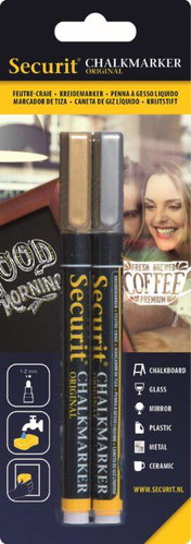 SECURIT Original, set of 2 thin chalk markers, gold and silver - Markers - Main image