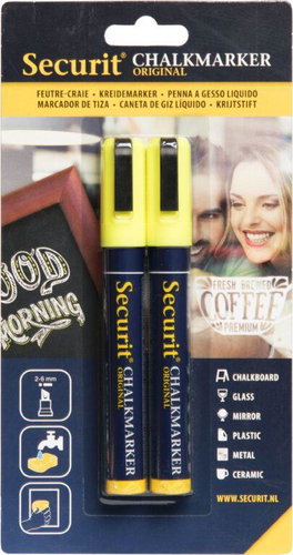 SECURIT Original, set of 2 medium chalk markers, yellow - Markers - Main image