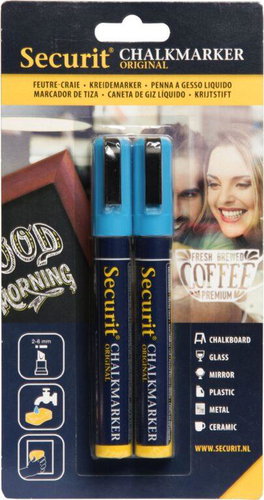 SECURIT Original, set of 2 medium chalk markers, blue - Markers - Main image