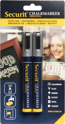 SECURIT Original, set of 2 medium chalk markers, silver - Markers - Main image