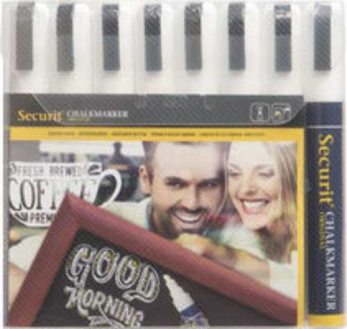 SECURIT Original, set of 8 medium chalk markers, white - Markers - Main image