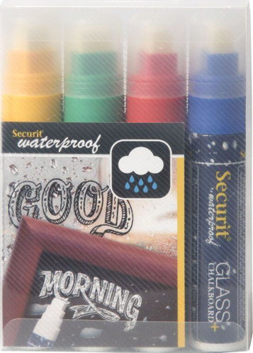 SECURIT Waterproof, set of 4 strong waterproof markers, yellow, blue, green, red - Marker - Main image