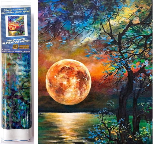 Norimpex Colourful full moon over the lake 30 × 40 cm - Diamond Painting - Main image
