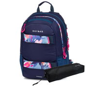 OXYBAG Student backpack + case Oxy Sport Flowers Blue - Backpack