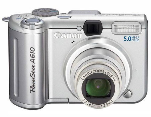 Sada Canon PowerShot A610 stříbrný (silver), CCD 5 Mpx, 4x zoom, 2" LCD, 4x AA, SD/ MMC + pouzdro Sa - Digital Camera - Main image