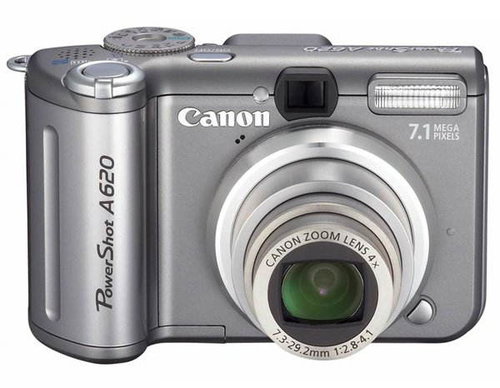 Sada Canon PowerShot A620 stříbrný (silver), CCD 7 Mpx, 4x zoom, 2" LCD, 4x AA, SD/ MMC + 512MB SD k - Digital Camera - Main image