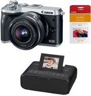 Canon EOS M6 strieborný + EF-M 15–45 mm + Canon SELPHY CP1200 čierna + papiere RP-54 - Digitálny fotoaparát