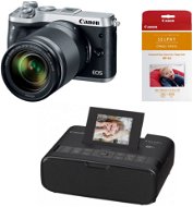 Canon EOS M6 ezüst + EF-M 18-150mm + Canon SELPHY CP1200 fekete + RP-54 papír - Digitális fényképezőgép