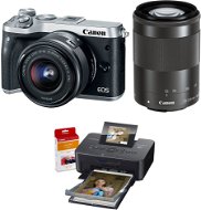 Canon EOS M6 silber + EF-M 15-45mm + 55-200mm + Canon SELPHY CP1200 schwarz + Papier RP-54 - Digitalkamera