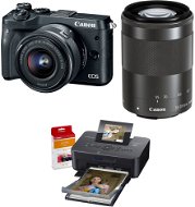 Canon EOS M6 čierny + EF-M 15–45 mm + 55–200 mm + Canon SELPHY CP1200 čierna + papiere RP-54 - Digitálny fotoaparát