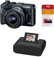 Canon EOS M6 schwarz - EF-M 15-45mm + Canon SELPHY CP1200 schwarz + Papier RP-54 - Digitalkamera