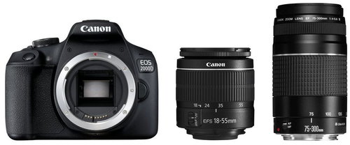 Canon EOS 2000D + EF-S 18-55 mm f/3.5-5.6 DC III + EF 75-300 mm f/4-5.6 III Main image Canon EOS 2000D + EF-S 18-55 mm f/3.5-5.6 DC III + EF 75-300 mm f/4-5.6 III - Digital Camera - Main image