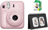 FujiFilm Instax Mini 12 Blossom Pink + Mini-Film 20 St Fotos + Instax Desk Album 40 Black - Sofortbildkamera
