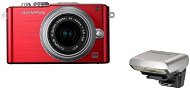 OLYMPUS E-PL3 + Objektiv 14-42mm II R red/ silver + externí blesk - Digital Camera