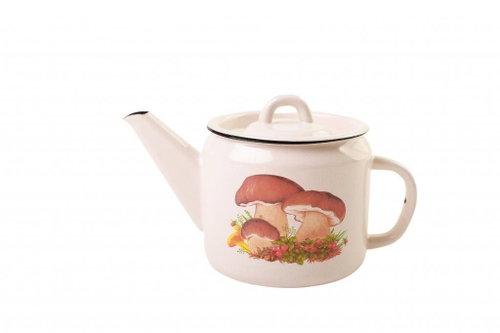 Olymp Enamel teapot with lid 12 cm 1 l mushrooms - Hot Water Kettle - Main image