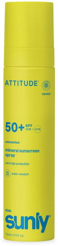 ATTITUDE Mineral Sunscreen Spray Sunly Kids SPF 50+ Unscented 75 ml - Sun Spray - Main image