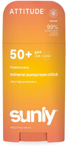 ATTITUDE Mineral Sunscreen Stick Sunly SPF 50+ Tropical Coco 60 g - Sunscreen - Main image