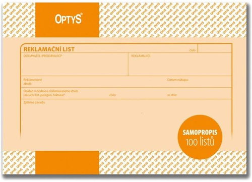 OPTYS 1254 Complaint Form - Form - Main image