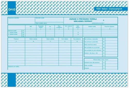 OPTYS 8866 Freight Vehicle Operating Record - Form - Main image