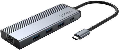 ORICO 5-in-1 USB-C Hub, 3x USB 3.0, 1x RJ45, 1x USB-C, PD 100W, hliník - Dokovací stanice - Hlavní obrázek