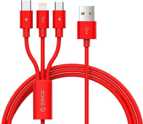 ORICO 3in1 3A Nylon Braided Charge & Sync Cable 1.2m Red - Adatkábel - Fő fotó
