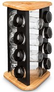 Fűszertartó ORION Fűszertartó, üveg/műanyag 12 db + állvány fa/fém BLACK - Kořenka