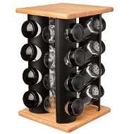 Gewürzdose ORION Glas/Kunststoffkorb 16 Stück + Ständer Holz/Metall schwarz - Kořenka