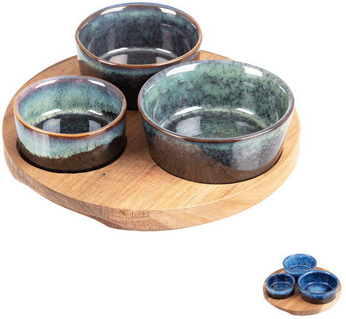 ORION Ceramic bowl + serving tray acacia set mix - Small Bowl - Main image