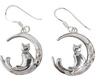 Oriental silver dangle earrings Cat on the moon - Earrings