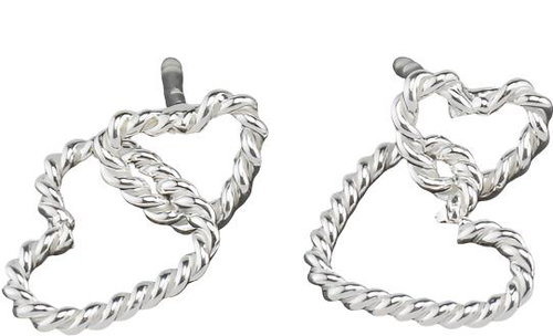 Oriental silver earrings puzzles, two hearts - Earrings - Main image