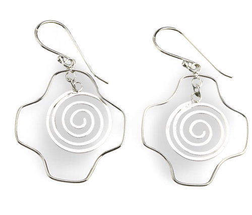 Oriental silver earrings dangling spiral with cross - Earrings - Main image
