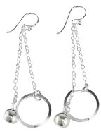 Oriental silver dangle earrings, Chain, circle and ball, 52 mm - Earrings