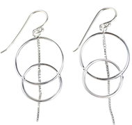 Oriental silver dangle earrings, two circles, chain, 37 mm - Earrings