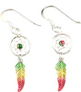Oriental silver dangle earrings, Dreamcatcher rasta mini - Earrings