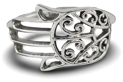 ORIENTAL Silver ring Hamsa large, size 56 - Ring - Main image