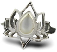 ORIENTAL Silver lotus ring with pearl, size 59 - Ring