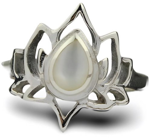 ORIENTAL Silver lotus ring with pearl, size 59 - Ring - Main image