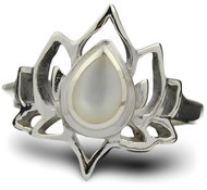 ORIENTAL Silver lotus ring with pearl, size 61 - Ring