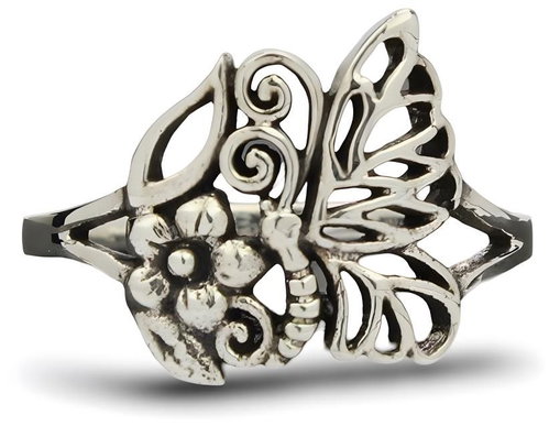 ORIENTAL Silver ring Butterfly with flower, size 51 - Ring - Main image