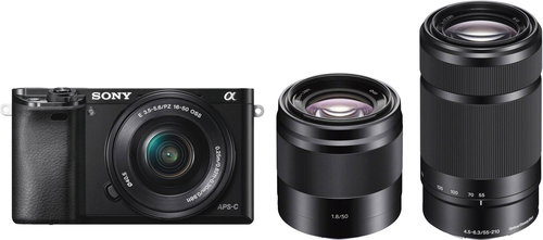 Sony Alpha lenses 6000 black + 16-50 mm + 55-210 mm + 50 mm F1.8 - Digital Camera - Main image